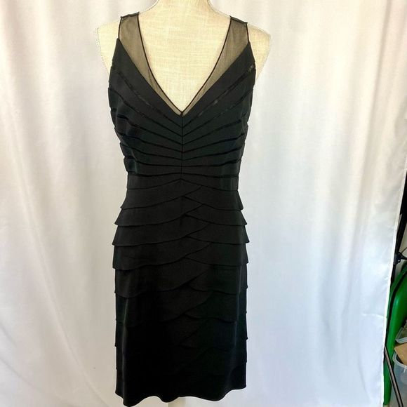 Chetta B Sherrie Bloom Peter Noviello 100% Silk Black Designer Tiered Dress Wome - Picture 1 of 16